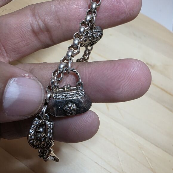 Sterling Silver 925 Rolo Link Charm Bracelet With 8 Charms Measures 7.5 Inches - Picture 4 of 10